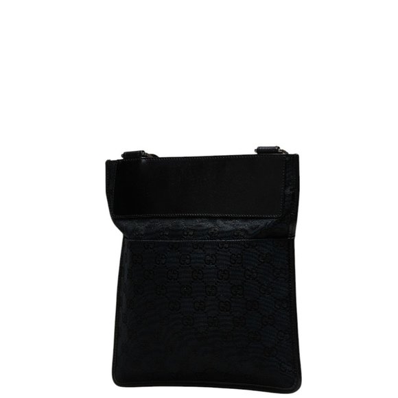 Gucci GG Canvas Shoulder Bag 019 0343 200047 Navy Black Leather Women's GUCCI - Picture 1 of 7